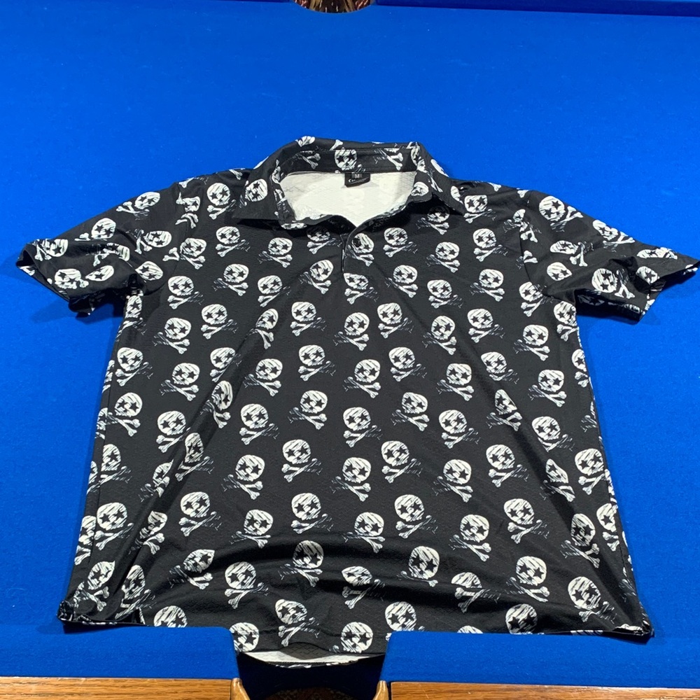 Men's Black Skull Pattern Button Down Shirt